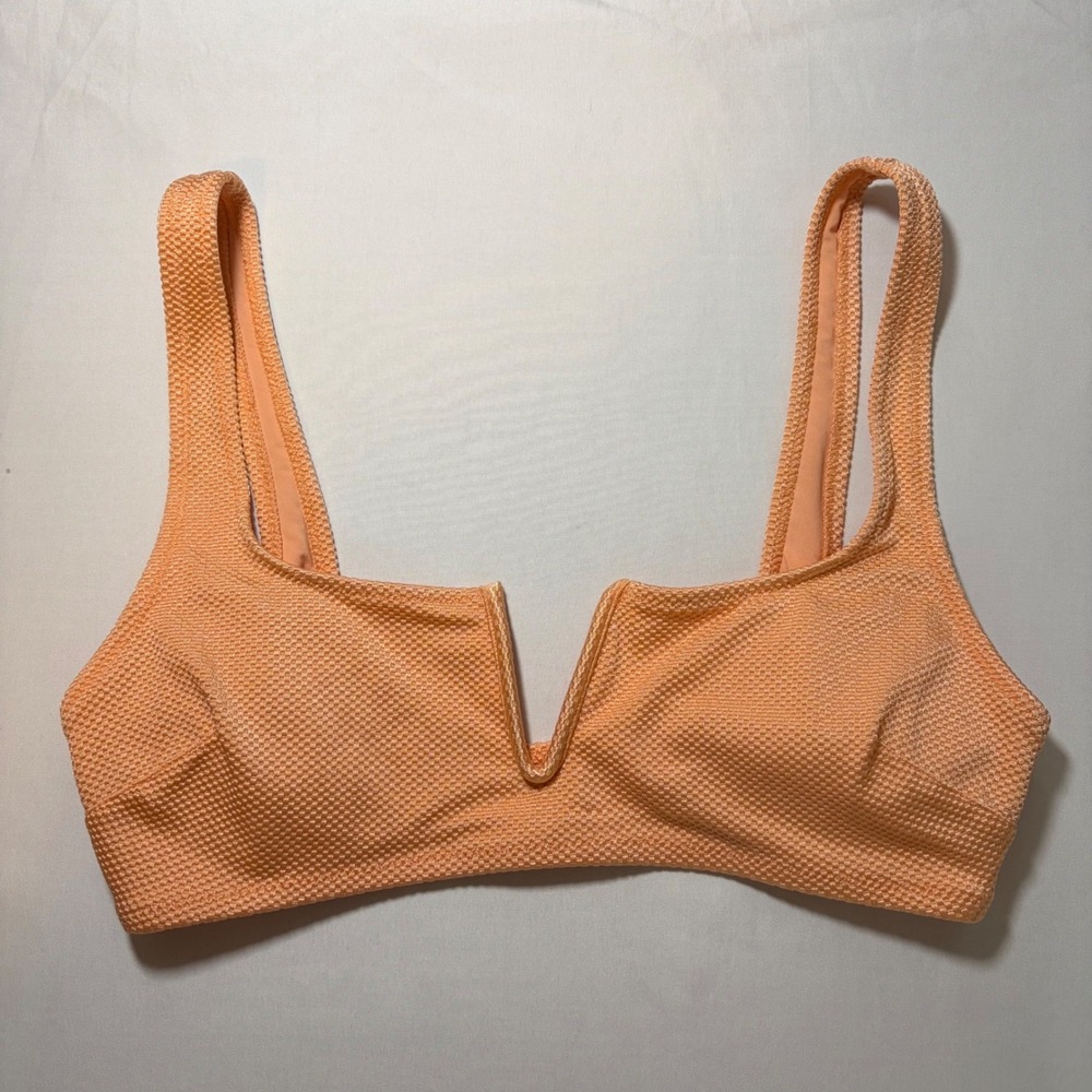 Aerie Real Good Peach Orange Textured V-Wire Scoop Neck Bikini Top Small 4611